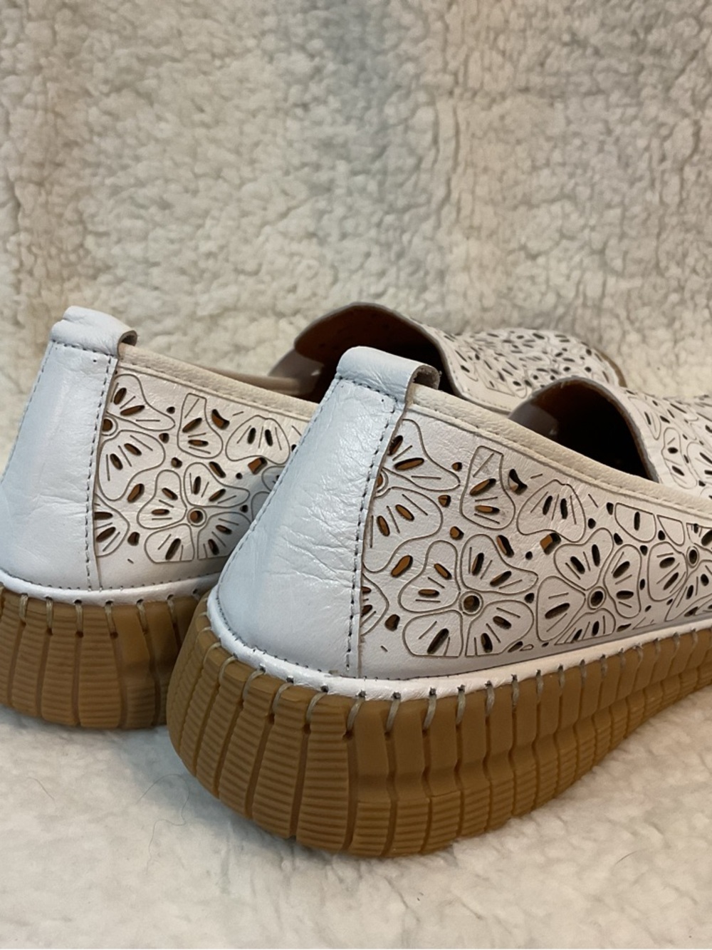 Spring Step White Laser-Cut Floral Slip-On Loafers - Picture 2 of 6